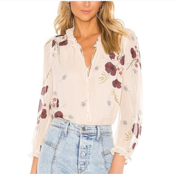 JOIE Floral Ruffle Tie Neck 3/4 Sleeve Blouse - Picture 1 of 7